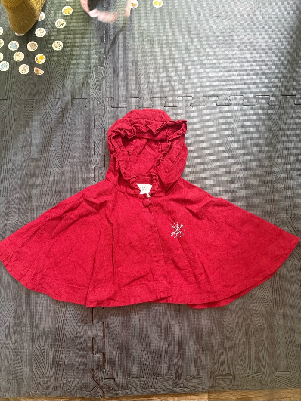 All the beautiful linen Red Hooded Kids Cape Jacket with Snowflake Accent